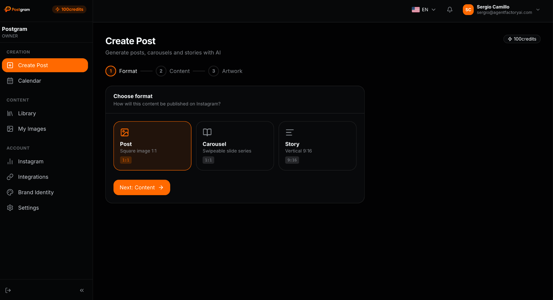 Create Post — Postgram AI studio
